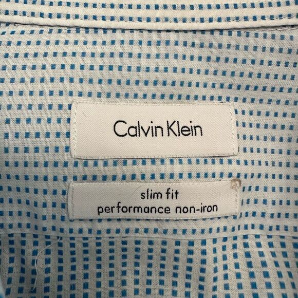 Calvin Klein Micro Check Slim Fit Performance Non Iron Dress Shirt Blue 17 34/35 - Picture 4 of 6